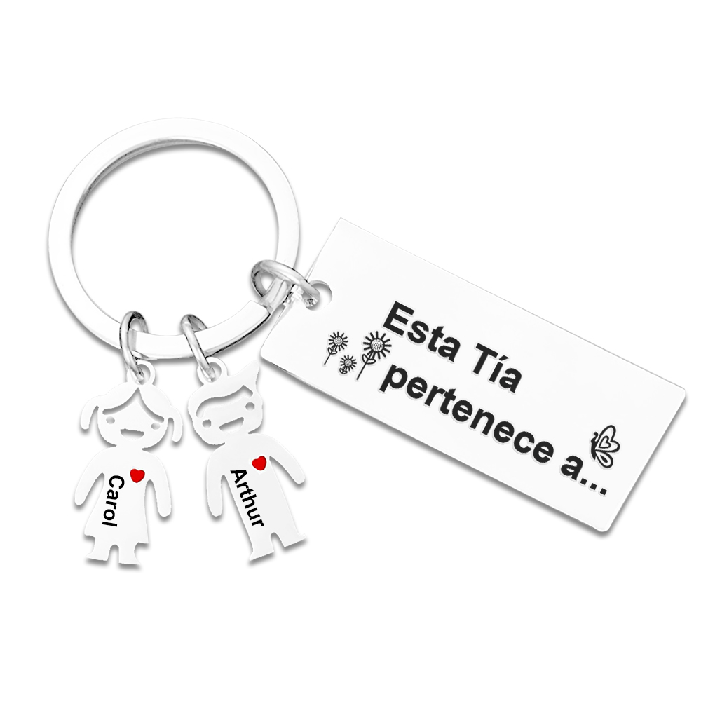 A mi tía - Llavero "Esta Tía pertenece a..." con 1-6 nombres personalizados en "niños"-Jessemade ES