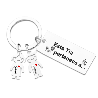 A mi tía - Llavero "Esta Tía pertenece a..." con 1-6 nombres personalizados en "niños"-Jessemade ES
