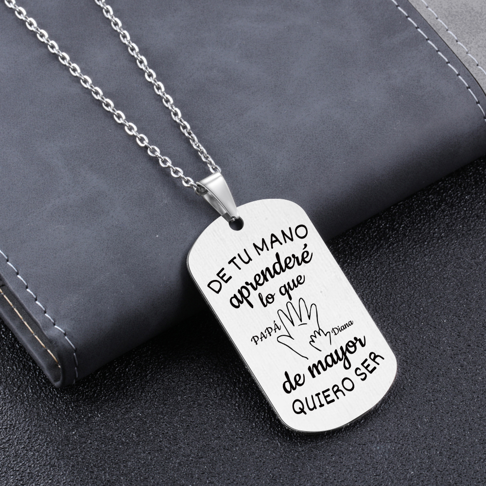 A MI PAPÁ-Collar "mano y manito" de placa personalizada con 2 nombres y foto-Jessemade ES