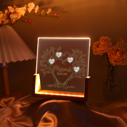 A mi mamá/abuela-Lámpara Personalizada con 2-8 Nombres, 1 Texto y 1 Fecha "árbol de la vida" 3D Ilusión Luz de Noche-Jessemade ES