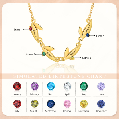 Collar con colgante de hojas con 2-6 nombres personalizados y 2-6 piedras de nacimiento-Jessemade ES