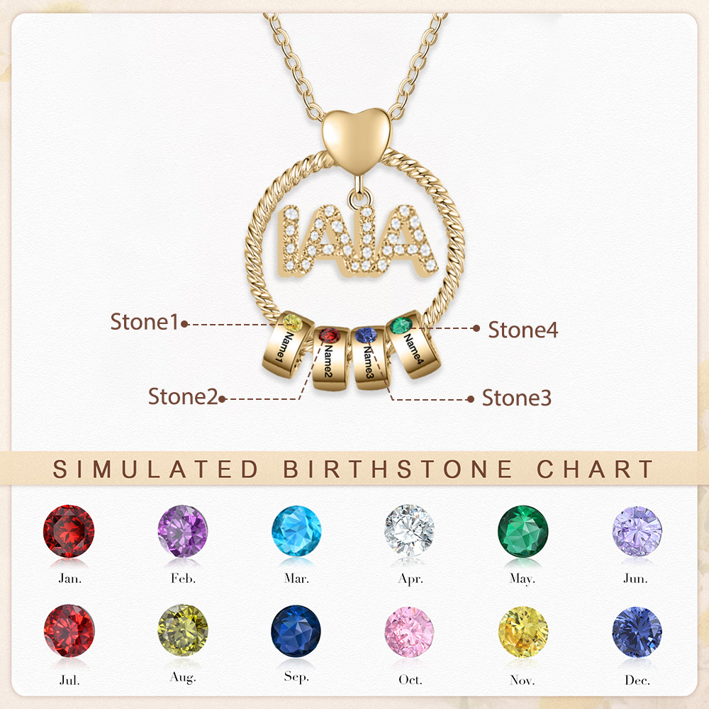 Collar a abuela con colgante de "IAIA" con 4 nombres y 4 piedras de nacimiento personalizados | Jessemade-Jessemade ES
