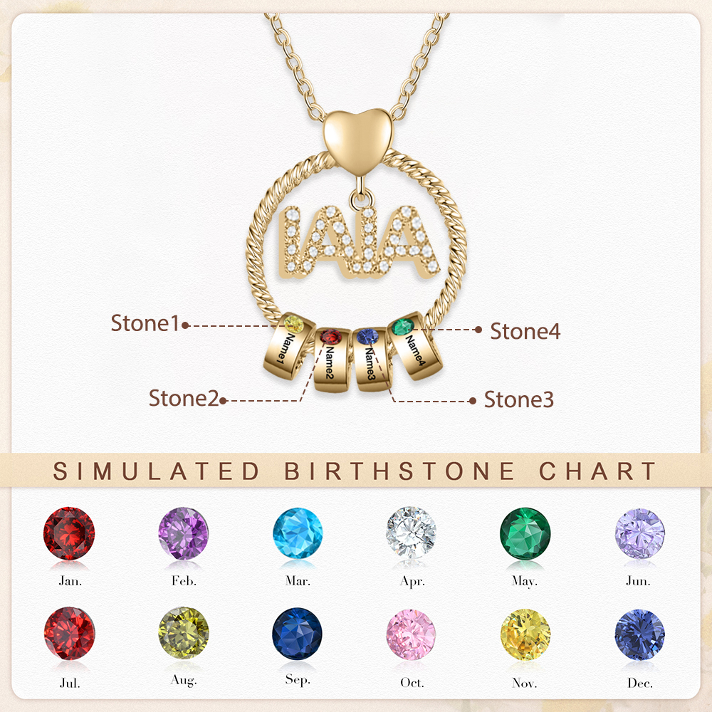 Collar a abuela con colgante de "IAIA" con 4 nombres y 4 piedras de nacimiento personalizados | Jessemade-Jessemade ES