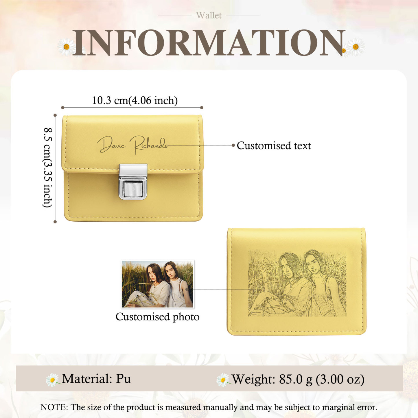 Cartera, billetera con 1 texto y 1 foto personalizados monedero clásico para mujer-Jessemade ES