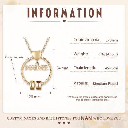 Collar con colgante de "MADRE" con 2 nombres y 2 piedras de nacimiento personalizados | Jessemade-Jessemade ES