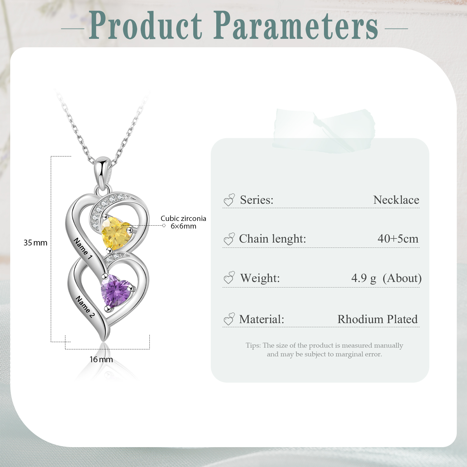 Collar de dos corazones con 2 nombres y piedras de nacimiento personalizados-Jessemade ES