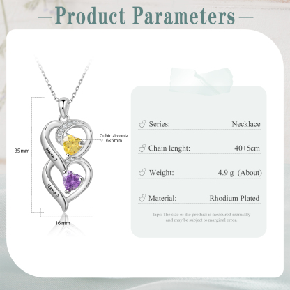 Collar de dos corazones con 2 nombres y piedras de nacimiento personalizados-Jessemade ES