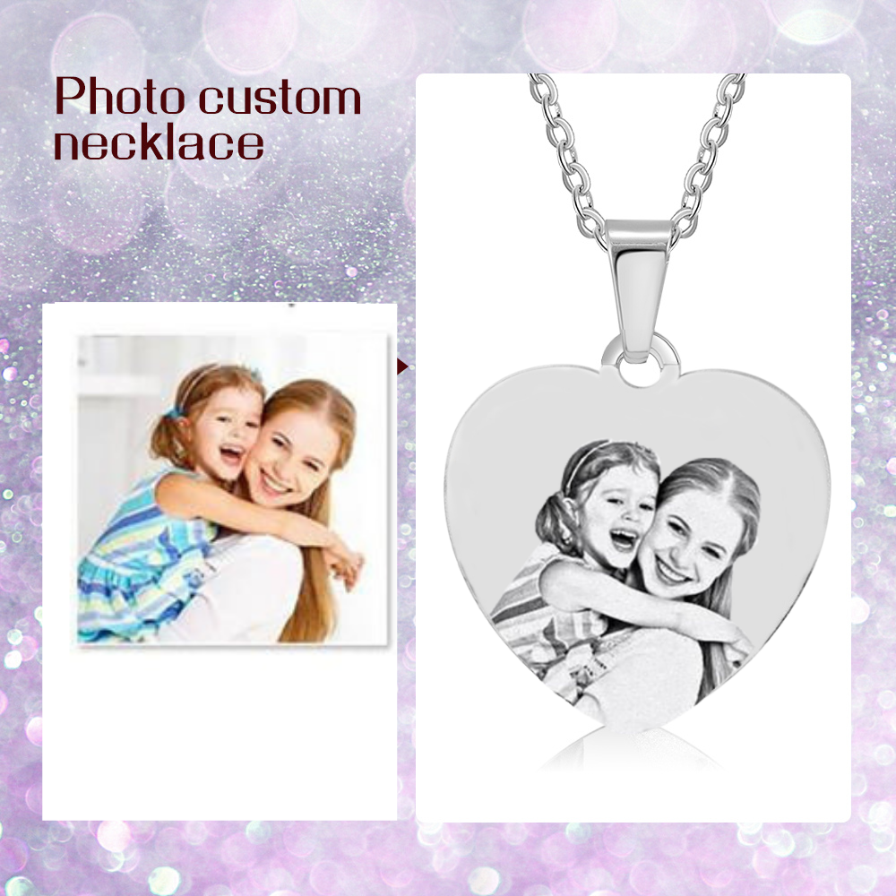 Collar de corazón con 1 foto personalizada y 1 nombre