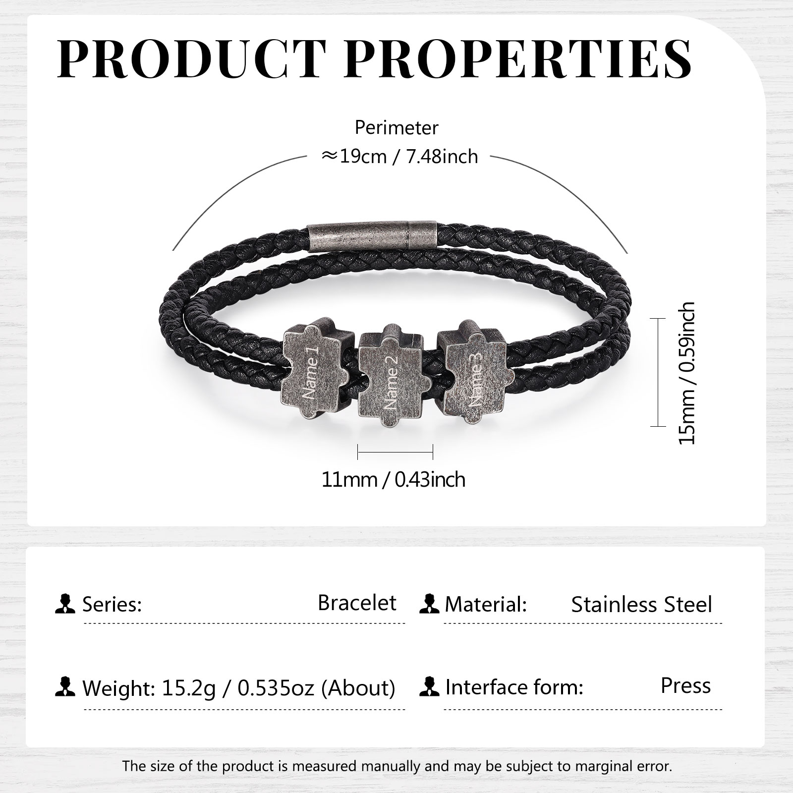 2-4 Nombres Personalizados Pulsera de Cuerda Aros de Rompecabezas de Acero Inoxidable-Jessemade ES