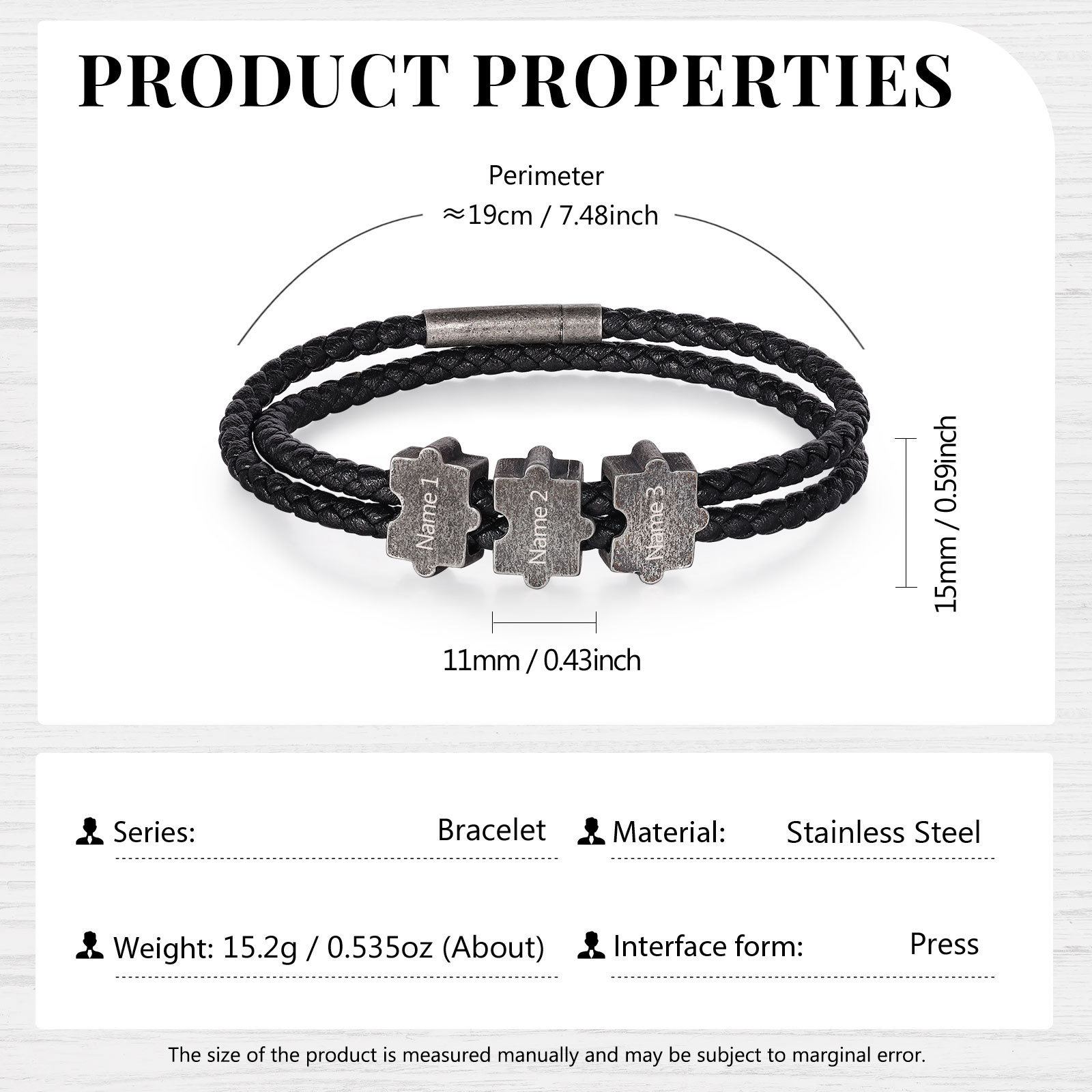 2-4 Nombres Personalizados Pulsera de Cuerda Aros de Rompecabezas de Acero Inoxidable-Jessemade ES