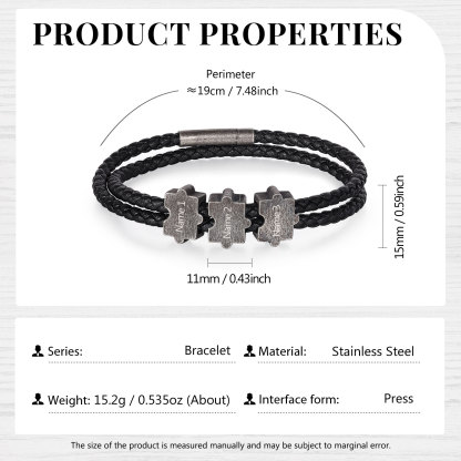 2-4 Nombres Personalizados Pulsera de Cuerda Aros de Rompecabezas de Acero Inoxidable-Jessemade ES