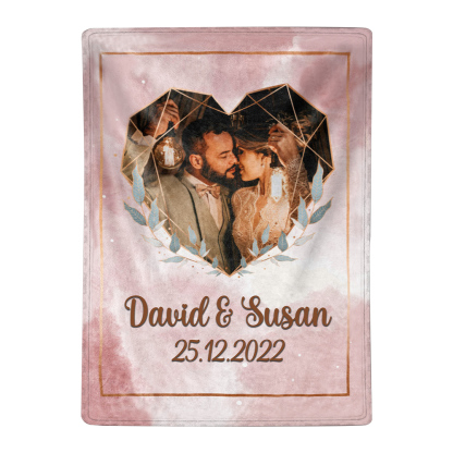 Pareja-Manta de buen calidad de corazón de foto personalizada con nombres y fecha-Jessemade ES