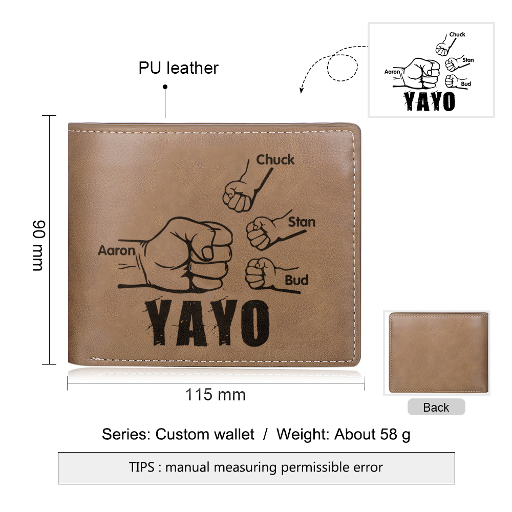 A mi abuelo-Cartera 2-5 nombres personalizados billetera clásica puño con puño -Jessemade ES