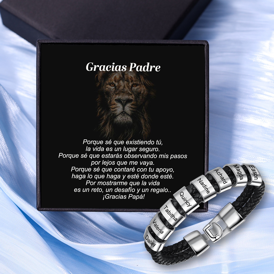 A mi papá-Pulsera de cuero trenzado Pulsera de hombre con 8 aros personalizados con 8 nombres-Jessemade ES