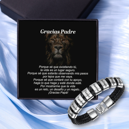 A mi papá-Pulsera de cuero trenzado Pulsera de hombre con 8 aros personalizados con 8 nombres-Jessemade ES