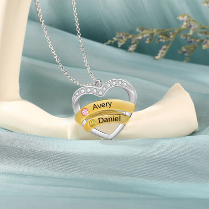 Collar de corazón con 2 nombres y piedras de nacimiento personalizados-Jessemade ES