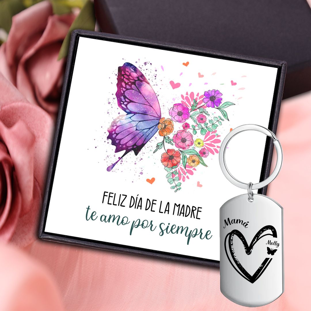 A mi mamá-Llavero 1-6 Nombres Personalizados CORAZÓN Y MARIPOSAS-Jessemade ES