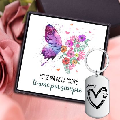 A mi mamá-Llavero 1-6 Nombres Personalizados CORAZÓN Y MARIPOSAS-Jessemade ES