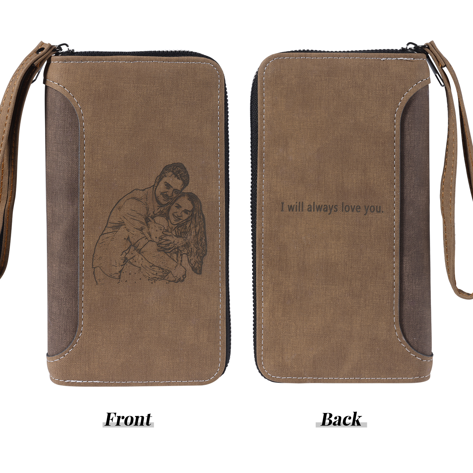 Cartera, billetera con cierre personalizada con 1 foto y 1 texto monedero para hombre-Jessemade ES