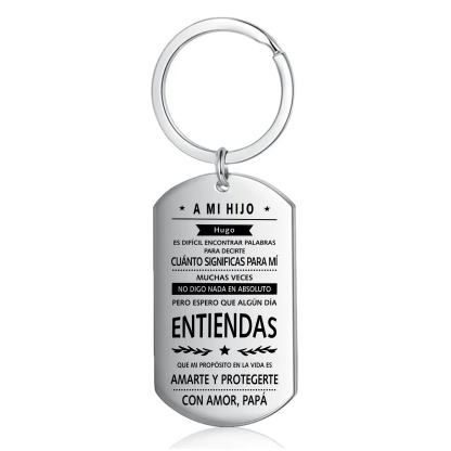 A mi hijo-Llavero de placa "mi propósito es amarte y protegerte" de papá personalizado con 1 nombre-Jessemade ES