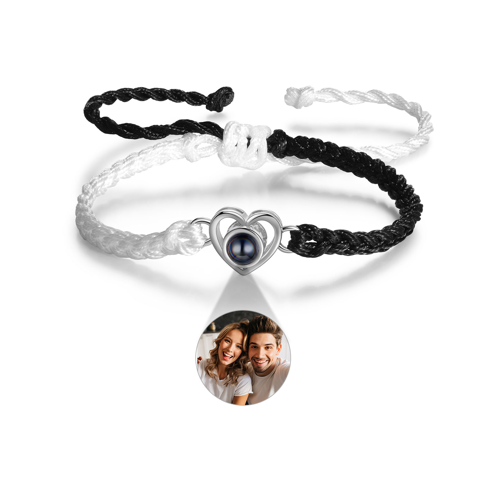 Pulsera de cuerda con proyección de foto en color con dije de corazón pulsera ajustable-Jessemade ES