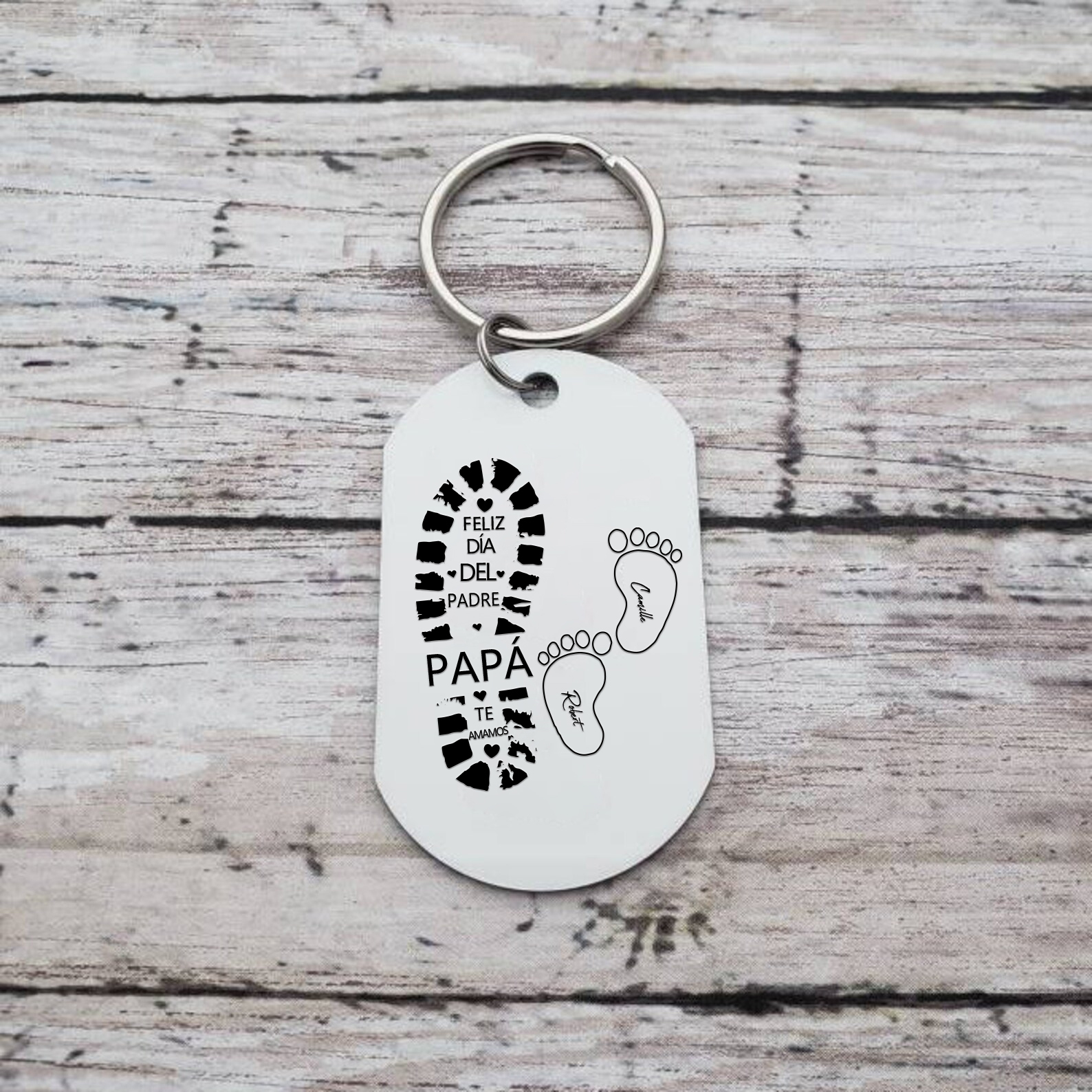 A mi papá-Unidad de llavero y pulsera con caja y tarjeta personalizados con 3 nombres-Jessemade ES