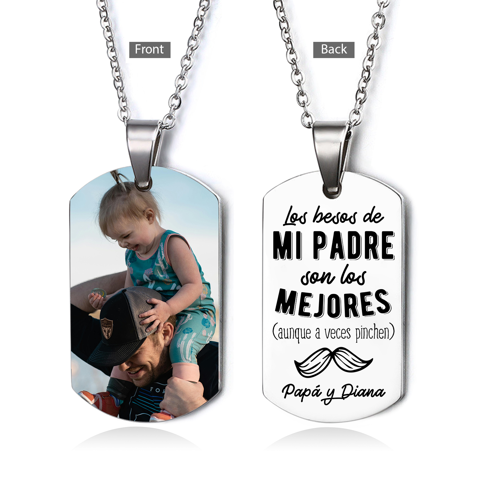 Collar Personalizado Para Papá Con Nombres De Hijos - Acero Titanio, Colgante 50x28 Mm, Cadena 60 Cm, Regalo Día Del Padre O Cumpleaños