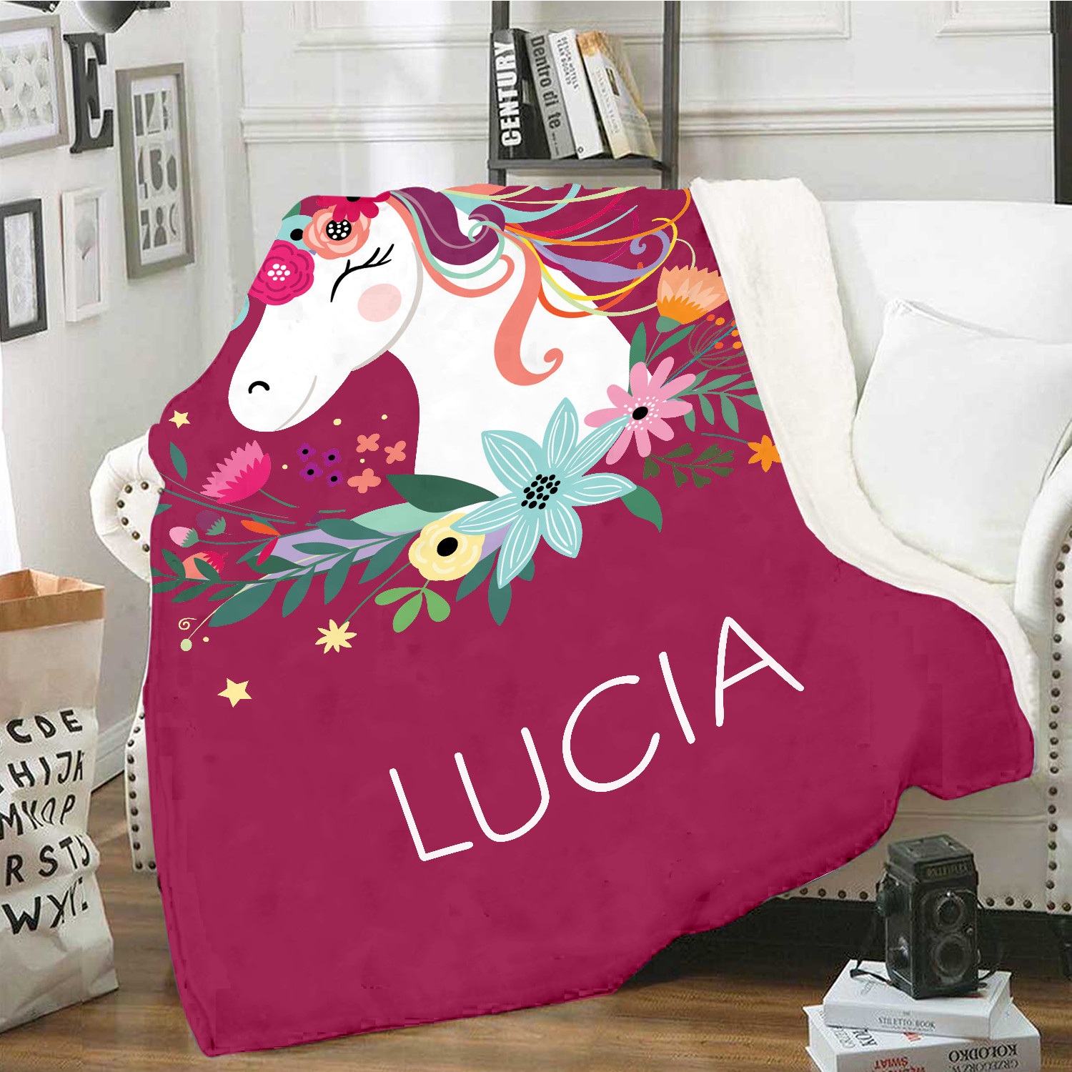 Manta de buen calidad con Unicornio personalizada con 1 nombre-Jessemade ES