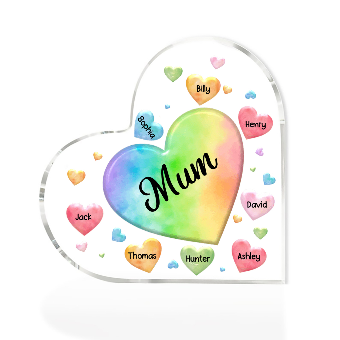 A mi mamá/abuela-Placa de acrílico "Corazones" en forma de corazón 8 nombres y 1 texto personalizados-Jessemade ES