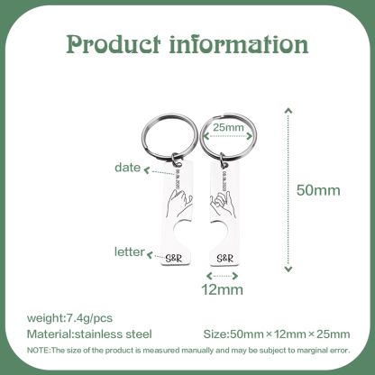 Llavero con corazón encajado para pareja pinky swear 2 letras personalizadas con fecha-Jessemade ES