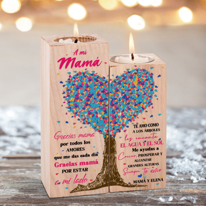 A mi mamá-Candelero de madera de dos piezas sin candela árbol de la vida 1 texto personalizado-Jessemade ES