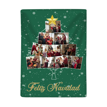 Manta de buen calidad de Navidad personalizada con 10 fotos-Jessemade ES