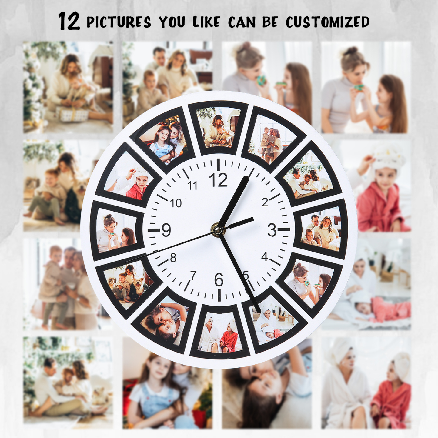 Reloj de Pared Personalizado con 12 Fotos para Familiares o Pareja | Jessemade