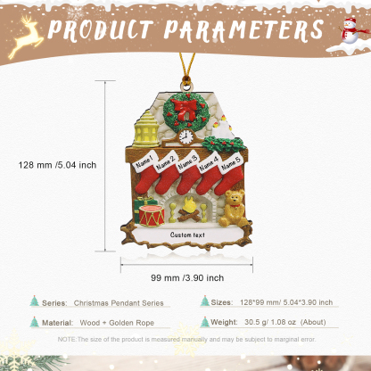 Navidad-Ornamento navideño de madera chimenea y calcetines con 5 nombres y 1 texto personalizados