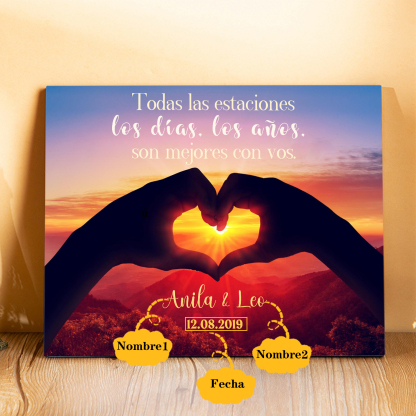 Lámina corazón marco de madera para pareja personalizado con 2 nombres y fecha-Jessemade ES