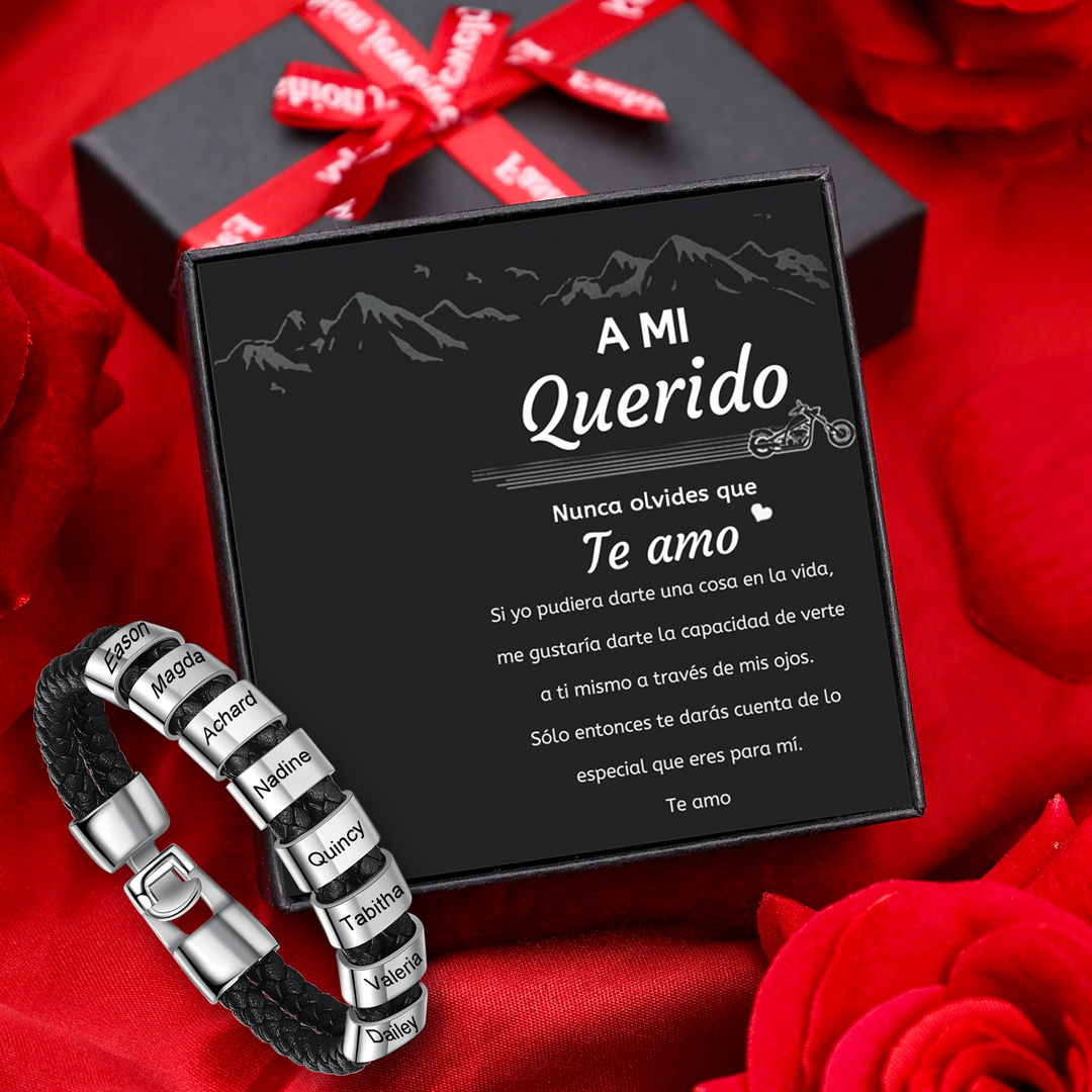 A mi querido-Pulsera de cuero trenzado Pulsera de hombre con 8 aros personalizados con 8 nombres-Jessemade ES