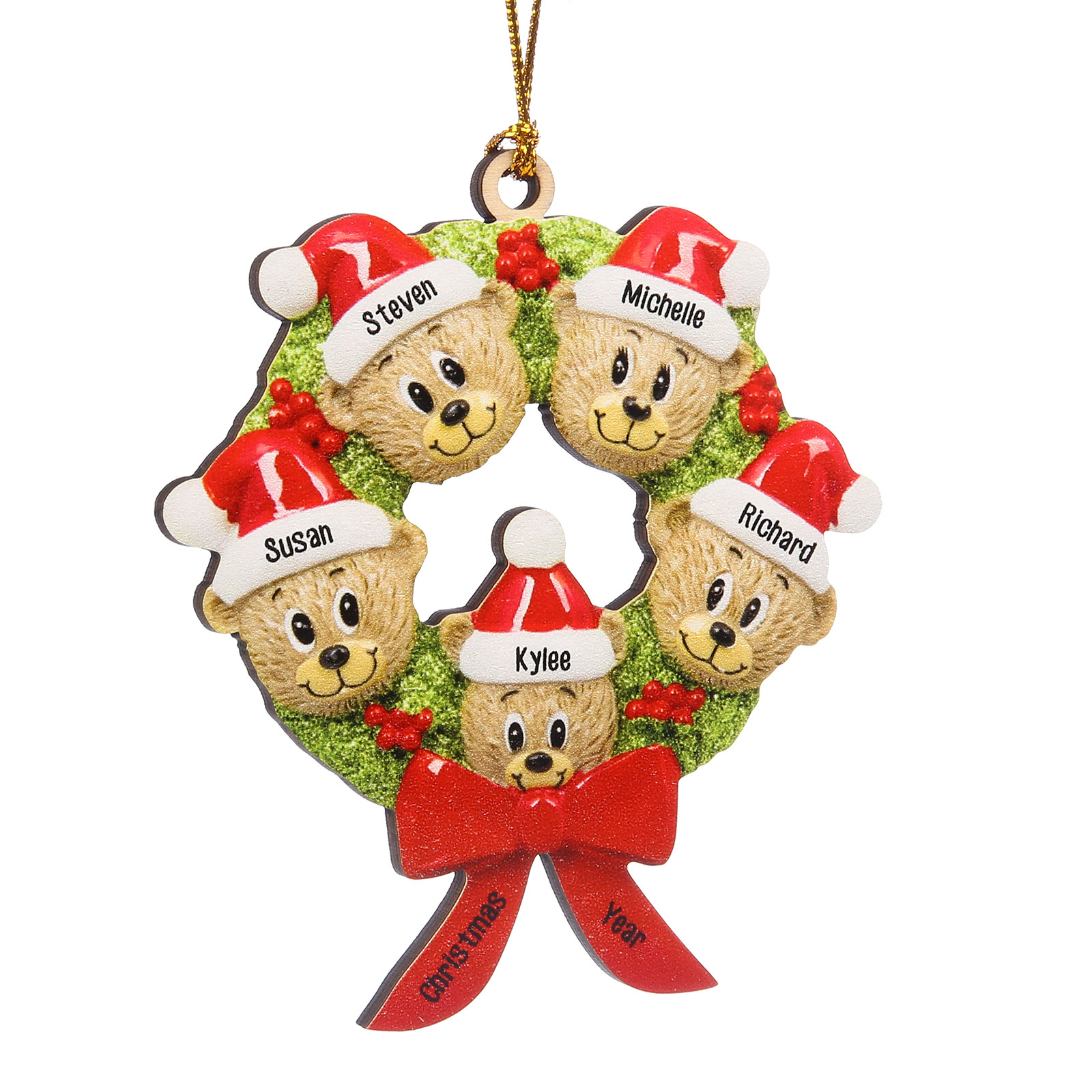 Navidad-Ornamentos Navideños de Madera Guirnalda y osos 5 Nombres con 2 Textos Personalizados