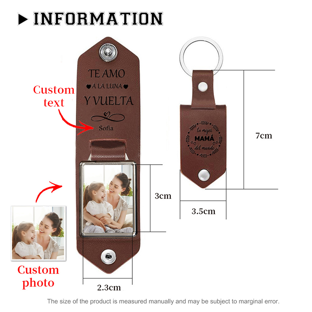 A mi mamá - Llavero de cuero personalizado con 1 foto y nombres-Jessemade ES