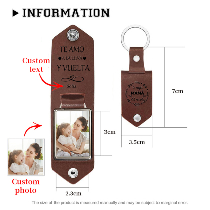 A mi mamá - Llavero de cuero personalizado con 1 foto y nombres-Jessemade ES