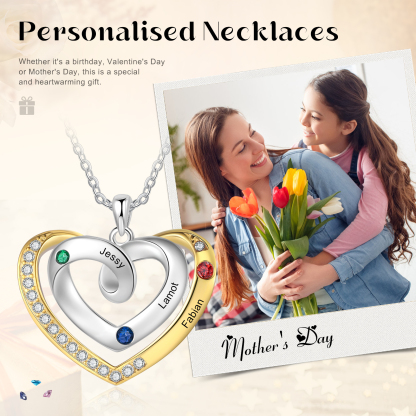 Collar de corazón con 3 nombres y piedras de nacimiento personalizados-Jessemade ES