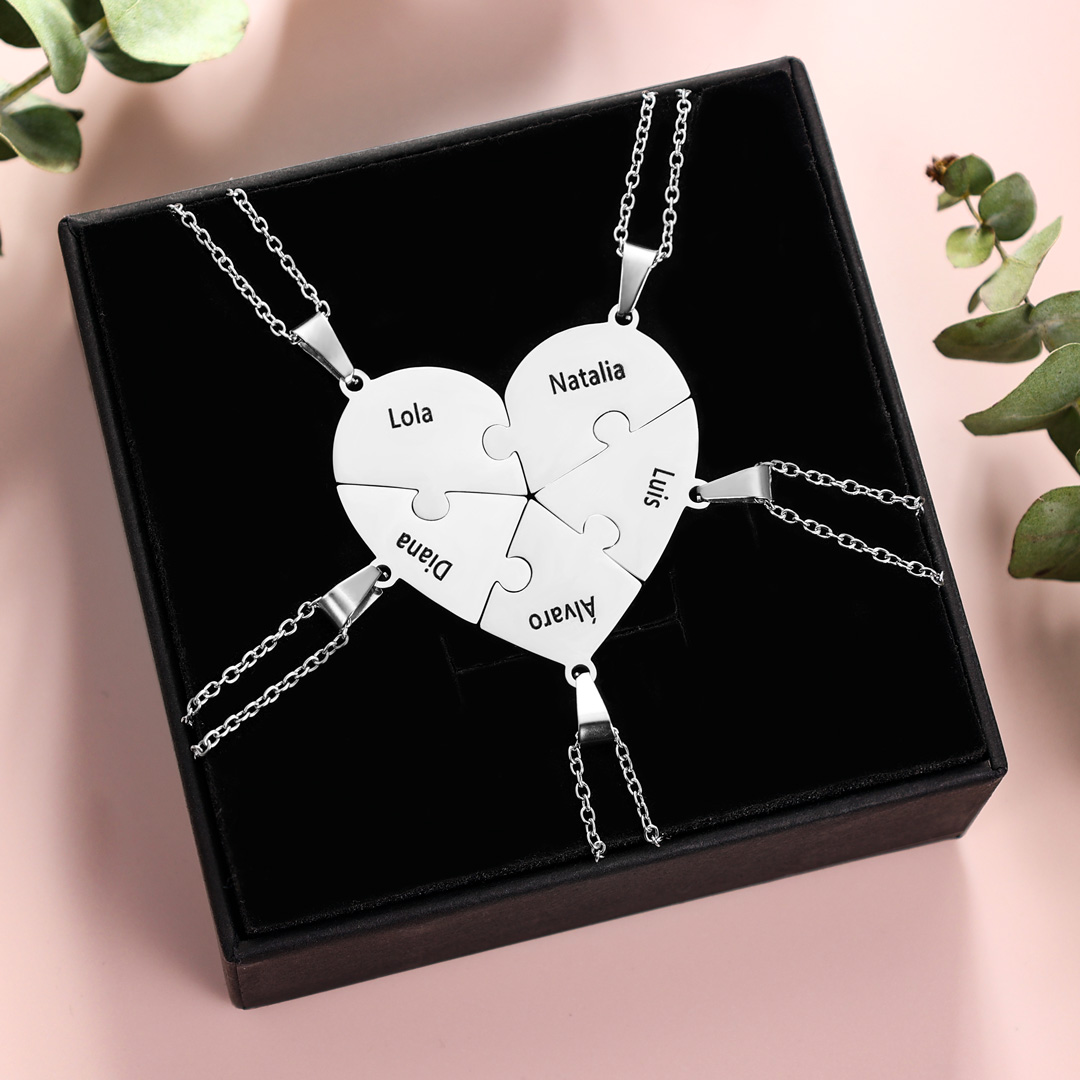 Collares de corazón 5 piezas de rompecabezas 5 nombres personalizados-Jessemade ES