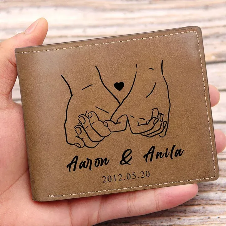 Cartera, billetera dedos cogidos para pareja personalizada con 2 nombres y fecha-Jessemade ES