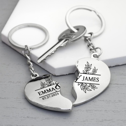 Llavero de corazón para pareja "Juntos un corazón completo" 2 nombres personalizados con fecha-Jessemade ES