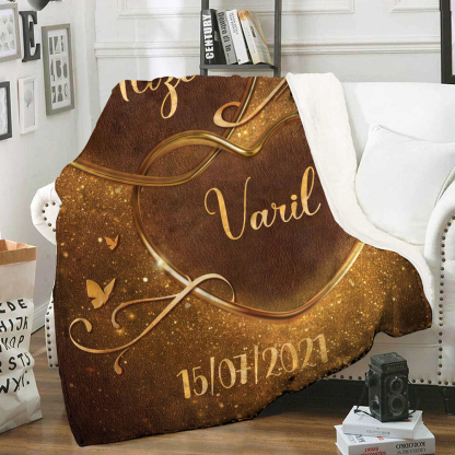 Pareja-Manta de buen calidad de corazón con corazón personalizada con nombres y fecha-Jessemade ES