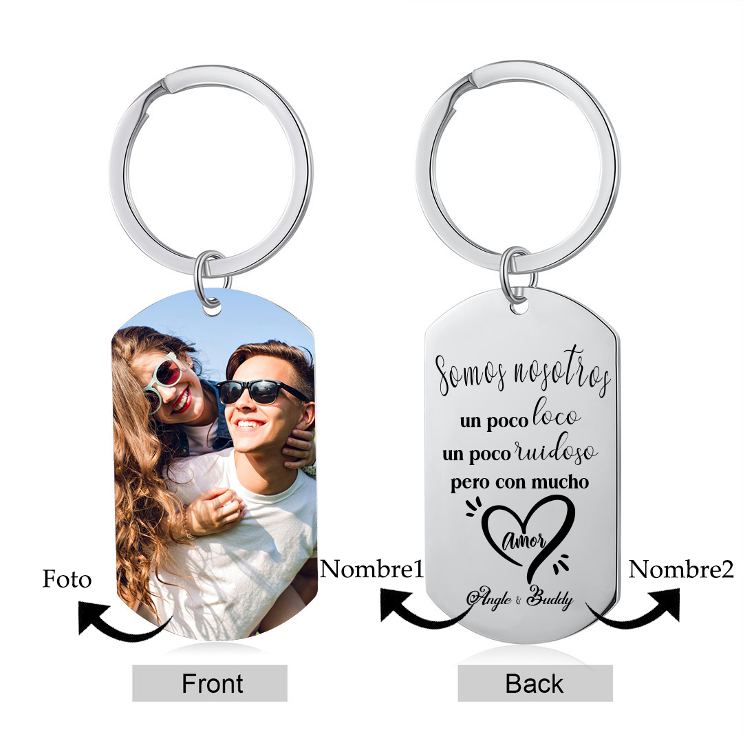 Llavero personalizado con 2 nombres y 1 foto para pareja-Jessemade ES