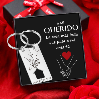 A mi querido-Llavero con casa encajada para pareja manos cogidas 2 letras personalizadas con fecha-Jessemade ES