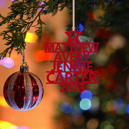 Navidad-Ornamento navideño de madera árbol de nombres con 4 nombres y año personalizados