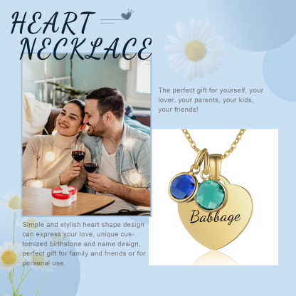 Collar de corazón con 1-3 colgantes de piedras de nacimiento con 1 nombre-Jessemade ES