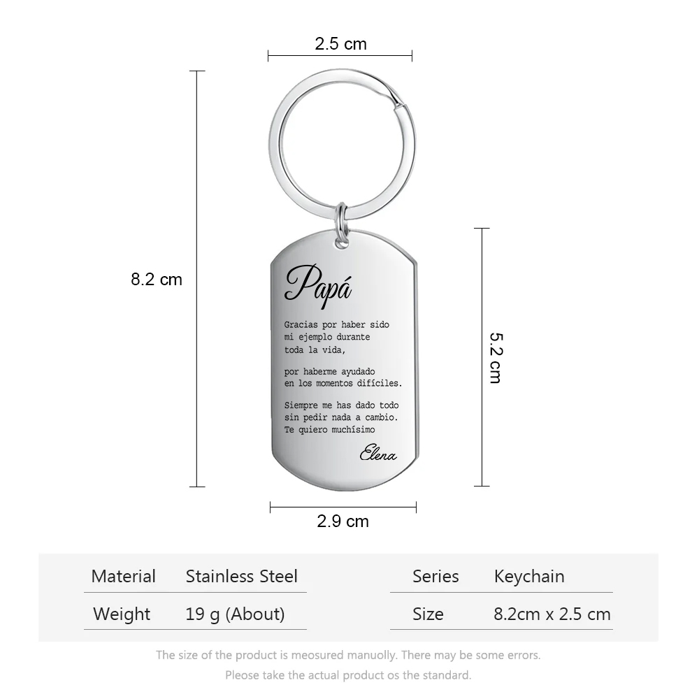 A mi papá-Llavero de placa con palabras amorosas personalizado con 1 nombre-Jessemade ES