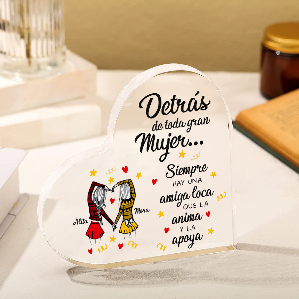 Placa de acrílico en forma de corazón para amiga con 2 nombres personalizados-Jessemade ES